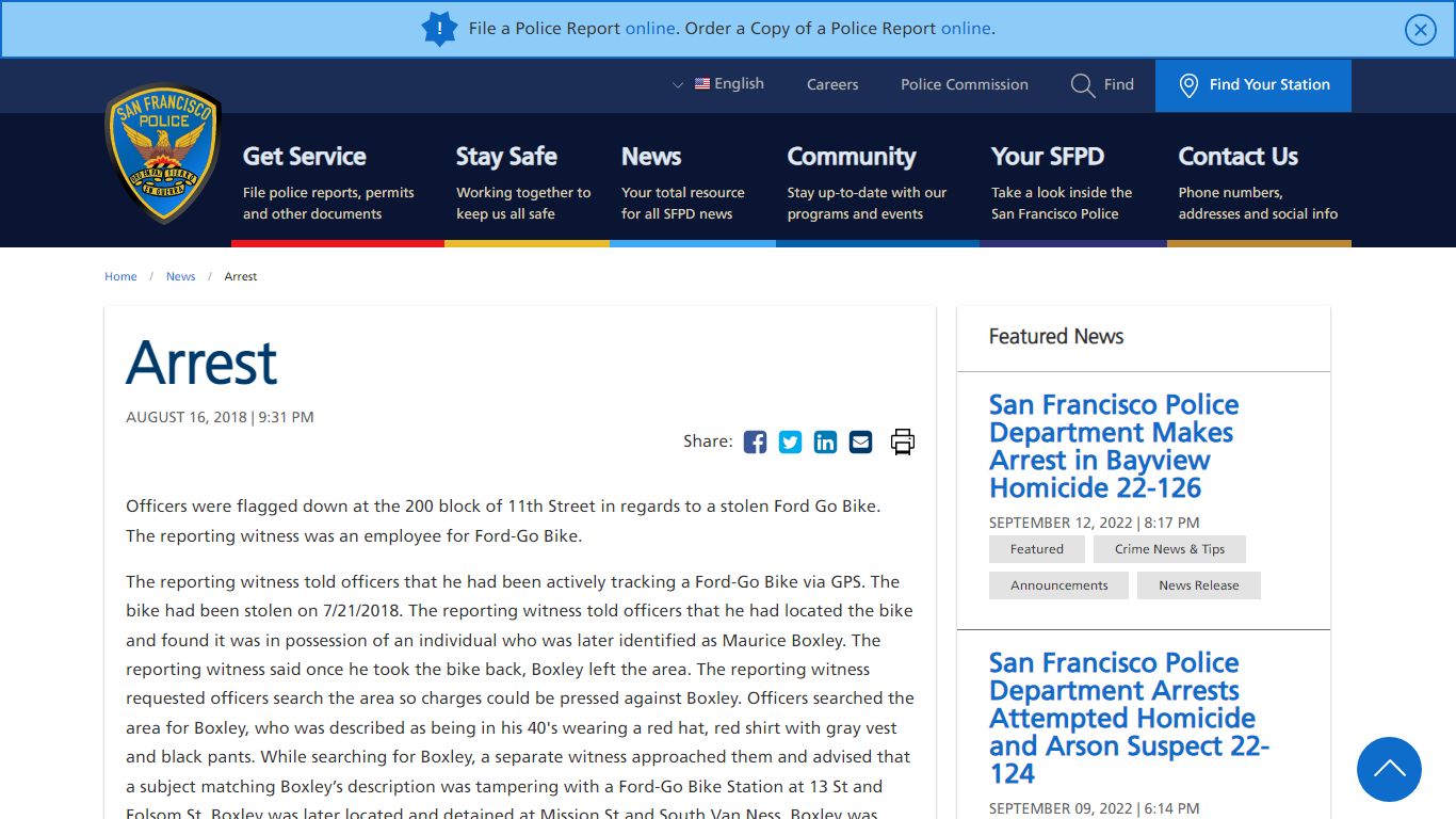Arrest | San Francisco Police Department