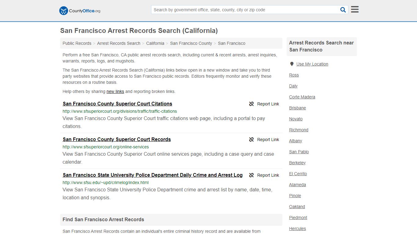 San Francisco Arrest Records Search (California) - County Office